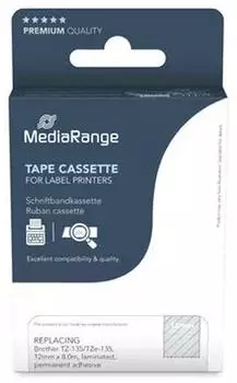 MediaRange Schriftbandkassette 12mm 8m weiß auf transparent (MRBTZ135)