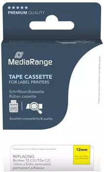 MediaRange Schriftbandkassette schwarz auf signalgelb 12mm, kompatibel Brother TZe-C31 (MRBTZC31)