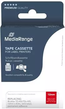 MediaRange Schriftbandkassette weiß auf rot 12mm x 8m (MRBTZ435)