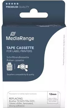 MediaRange Schriftbandkassette 12mm, schwarz auf weiß, 8m (MRBTZS231)