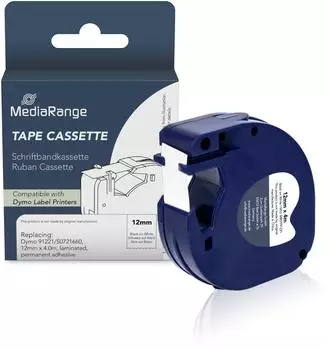 MediaRange Schriftbandkassette LetraTag 12mm, 4m, schwarz/weiß (MRDY91221)