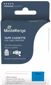 MediaRange Schriftbandkassette Brother TZ-541/TZe-541, 18mm x 8m, schwarz auf blau (MRBTZ541)