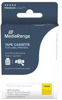 MediaRange Schriftbandkassette für Brother TZ-631S/TZe-631S, 12mm x 8m, schwarz auf gelb (MRBTZ631S)