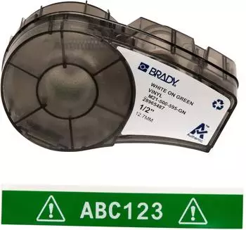 Brady M21-500-595-GN Vinyl-Druckerband selbstklebend, weiß auf grün, 12,70mm x 6,40m (M21-500-595-GN)
