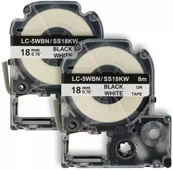 vhbw Schriftband-Kassette Ersatz für SS18KW, LC-5WBN 18mm schwarz auf weiß, 2er-Pack (VHBW4069099942956)