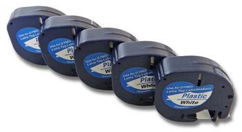 vhbw 5 x Schriftband 12mm kompatibel mit Dymo LetraTag LT-100H, LT-100T, QX50, XR Ersatz für Dymo 91201, S0721610
