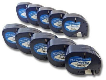 vhbw 10 x Schriftband 12mm kompatibel mit Dymo LetraTag LT-100H, LT-100T, QX50, XR Ersatz für Dymo 91201, S0721610