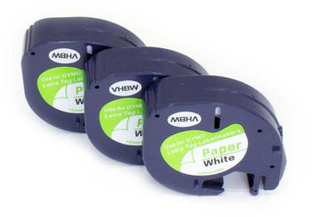 vhbw 3x Schriftband Kassette Patrone 12mm kompatibel mit Dymo LetraTag LT-100H, LT-100T, QX50,