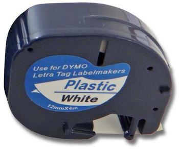 vhbw Schriftband-Kassette Plastik kompatibel mit Dymo LetraTag LT-100H, LT-100T, QX50 12mm Schwarz auf Weiß