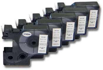 vhbw 5x Schriftband kompatibel mit Dymo LabelManager 100, 100 Plus, 120P, 160, 200, 210D, 260P, 280 9mm Schwarz auf Weiß