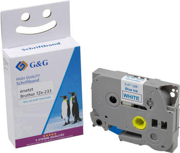G&G Kompatibel mit Brother TZe-233 Schriftband (12mm x 8m, laminiert) blau auf weiß
