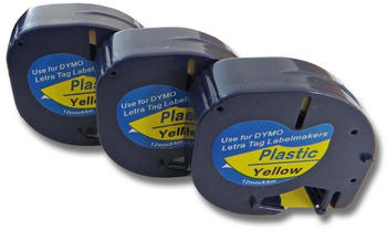 vhbw 3x Schriftband Plastik 12mm kompatibel mit Dymo LetraTag LT-100H, LT-100T, QX50, XR Ersatz für 91202