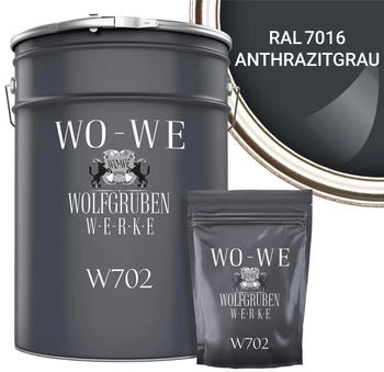 Wo-We WO-WE Bodenversiegelung 2K Garagenfarbe Bodenbeschichtung W702 2,5-20Kg Seidenglänzend Epoxidharz RAL 7016 Anthrazitgrau