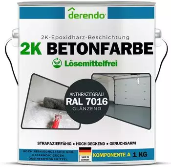 derendo 2K Lack Epoxidharz Bodenbeschichtung Betonfarbe anthrazit grau 1l