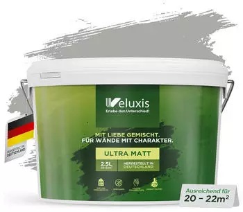 Veluxis Wandfarbe Wandfarbe Deckkraft-Klasse 1 Streifenfrei tropfarm & VOC-frei Grey Salt