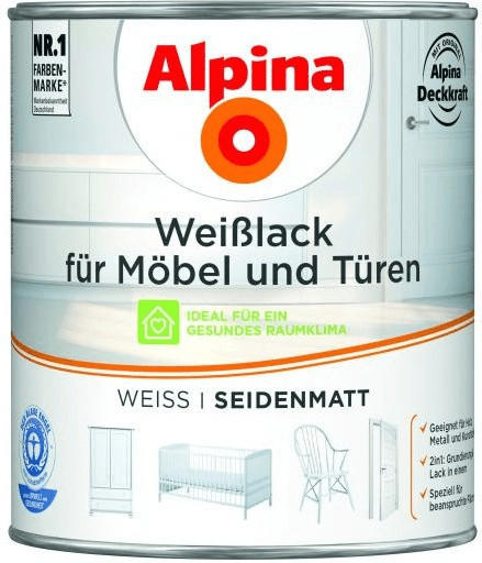 Alpina Farben Weißlack für Möbel und Türen 750 ml, seidenmatt