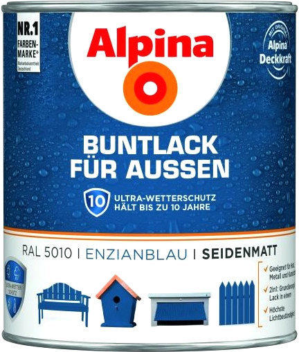 Alpina Buntlack für Außen enzianblau 750 ml, seidenmatt
