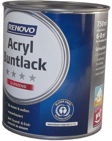 Renovo Acryl Buntlack Glanzlack 2 in 1 schwarz 750 ml