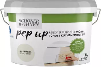 Schöner Wohnen pep up Renovierfarbe für Möbel Türen & Küchenfronten 1l Antikweiss seidenmatt