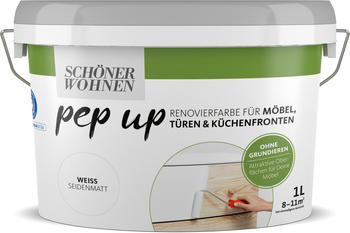 Sch&ouml;ner Wohnen pep up Renovierfarbe f&uuml;r M&ouml;bel T&uuml;ren & K&uuml;chenfronten 1l Wei&szlig; seidenmatt