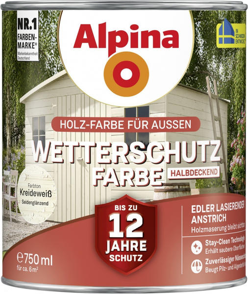 Alpina Farben Wetterschutzfarbe halbdeckend 0,75 l kreideweiß