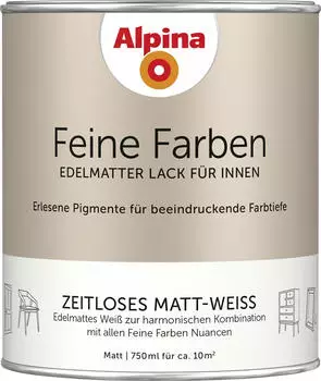 Alpina Farben Feine Farben edelmatter Lack f&uuml;r Innen Zeitloses Matt-Weiss 0,75 l