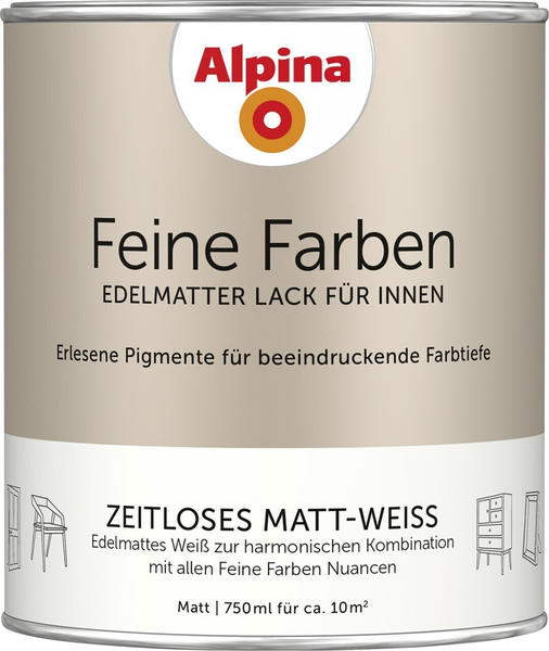 Alpina Farben Feine Farben edelmatter Lack für Innen Zeitloses Matt-Weiss 0,75 l