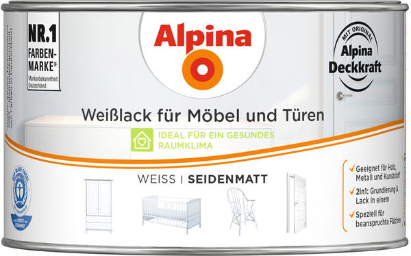 Alpina Farben Weißlack für Möbel und Türen 300 ml, seidenmatt