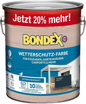 Bondex Wetterschutzfarbe für Fassaden, Gartenhäuser, Carports & mehr anthrazit 3l