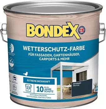Bondex Wetterschutzfarbe f&uuml;r Fassaden, Gartenh&auml;user, Carports & mehr anthrazit 2,5l