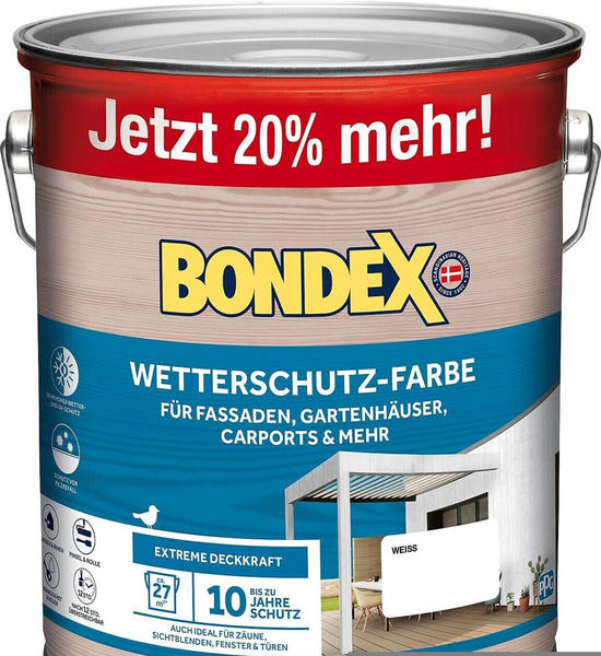 Bondex Wetterschutzfarbe für Fassaden, Gartenhäuser, Carports und mehr weiss 3l