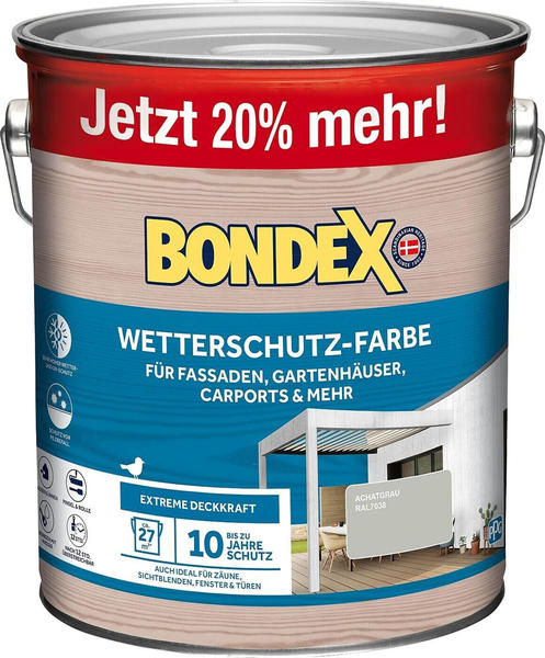 Bondex Wetterschutzfarbe für Fassaden, Gartenhäuser, Carports und mehr Achatgrau 3l