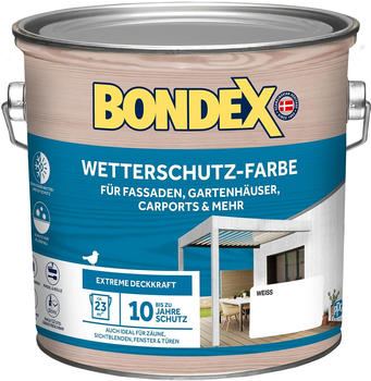 Bondex Wetterschutzfarbe für Fassaden, Gartenhäuser, Carports und mehr weiss 2,5l