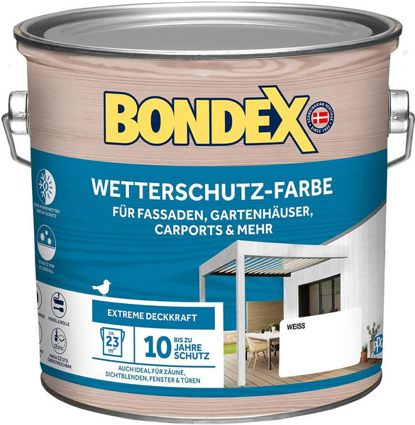 Bondex Wetterschutzfarbe für Fassaden, Gartenhäuser, Carports und mehr weiss 2,5l