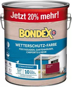 Bondex Wetterschutzfarbe f&uuml;r Fassaden, Gartenh&auml;user, Carports und mehr purpurrot 3l