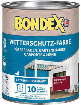 Bondex Wetterschutzfarbe für Fassaden, Gartenhäuser, Carports und mehr purpurrot 0,75l