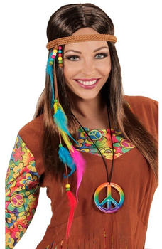 Widmann Hippie Haarband mit Perlen und Federn braun/bunt