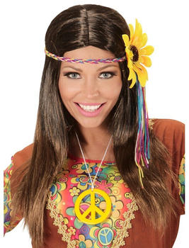 Widmann Happy Hippie Perücke mit Haarband braun