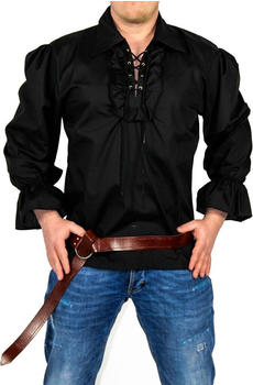 Foxxeo Schwarzes Piratenhemd mit breitem Kragen