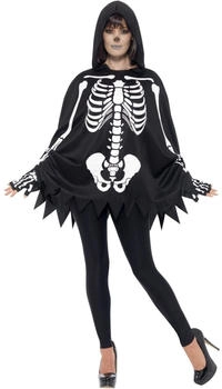 Smiffy's Skelett-Set schwarz Poncho Handschuhen