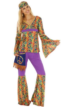 Dress for Fun Blumen Kostüm 70er Jahre inkl Tasche