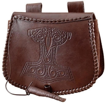 Battle-Merchant Ritter-Kostüm Gürteltasche Thorshammer-Prägung leder