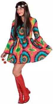 Thetru Collection Batikkleid Hippie-Kostüm Langarm-Minikleid