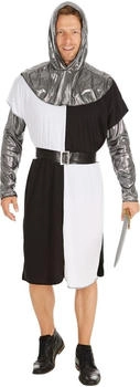 TecTake Herrenkostüm Ritter Mittelalter Langarmshirt Metalloptik Kapuzen-Cape Metalloptik Gürtel