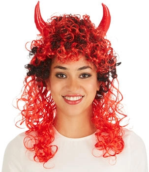 Dress for Fun Teufel Perücke rot schwarz Hörnern