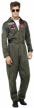 Smiffy's Top Gun Luxuskostüm grün Overall Erkennungsmarke Brille