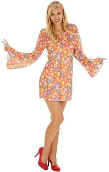 Dress for Fun Hippie-Kostüm Blumenlady Kurzes Elastik-Jersey-Kleid