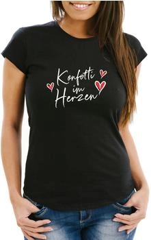 MoonWorks Damen T-Shirt Fasching Konfetti Herz schwarz