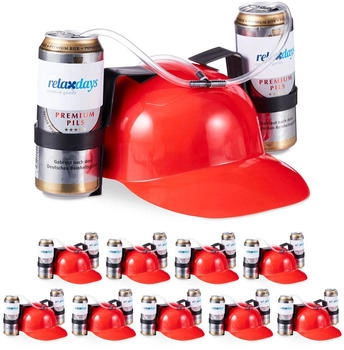 Relaxdays Party Trinkhelm Schlauch für Dosen Bier rot