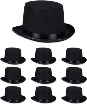 Relaxdays Zylinder Hut 10er Set schwarz Kopfumfang cm